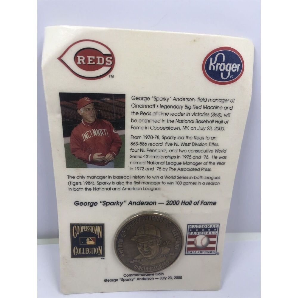Cincinnati Reds George “ Sparky” Anderson Kroger 2000 HOF Commemorative Coin